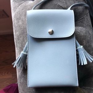 Blue Suede Lined Crossbody Bag